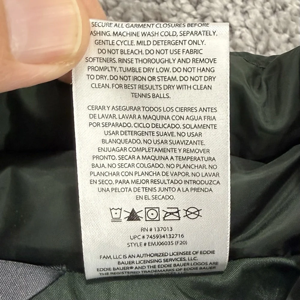 Eddie Bauer EB650 Down Jacket Men's L Green Puffer Quilted Full Zip